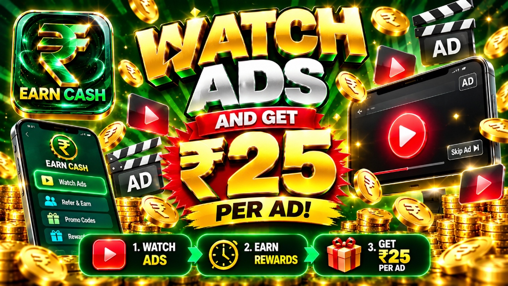 Watch Ads & Get ₹25 Per Ad